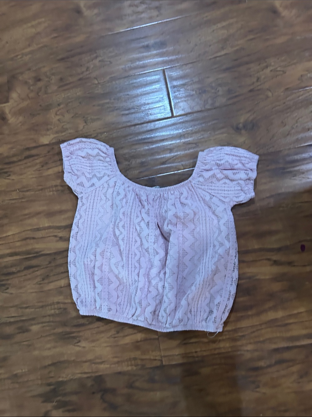 Express Pink Lace Crochet Short Sleeve Blouse